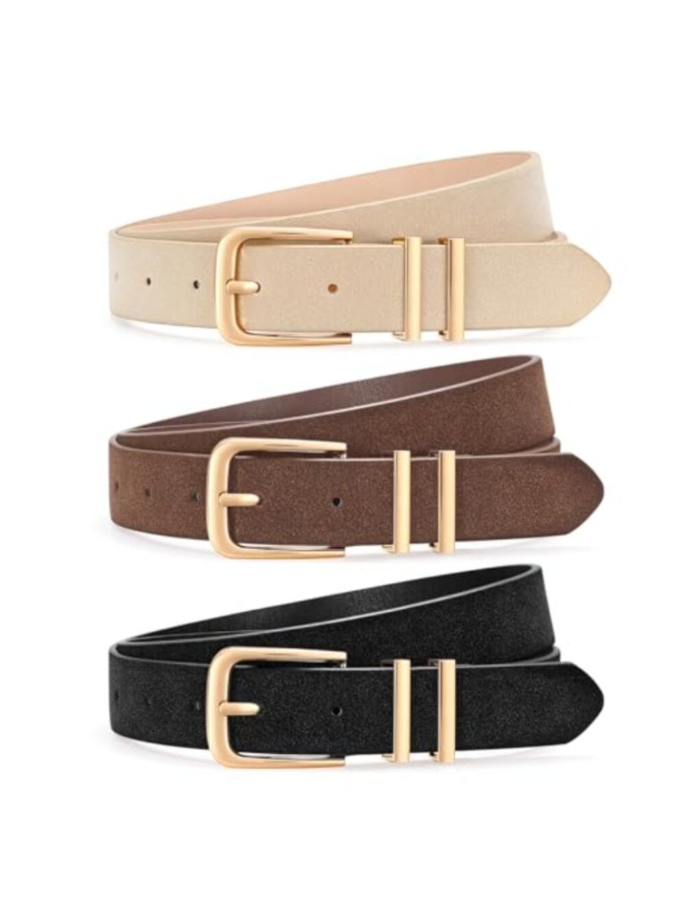 3 Pack Women's Faux Leather Belts Gold Buckle Fashion Belt